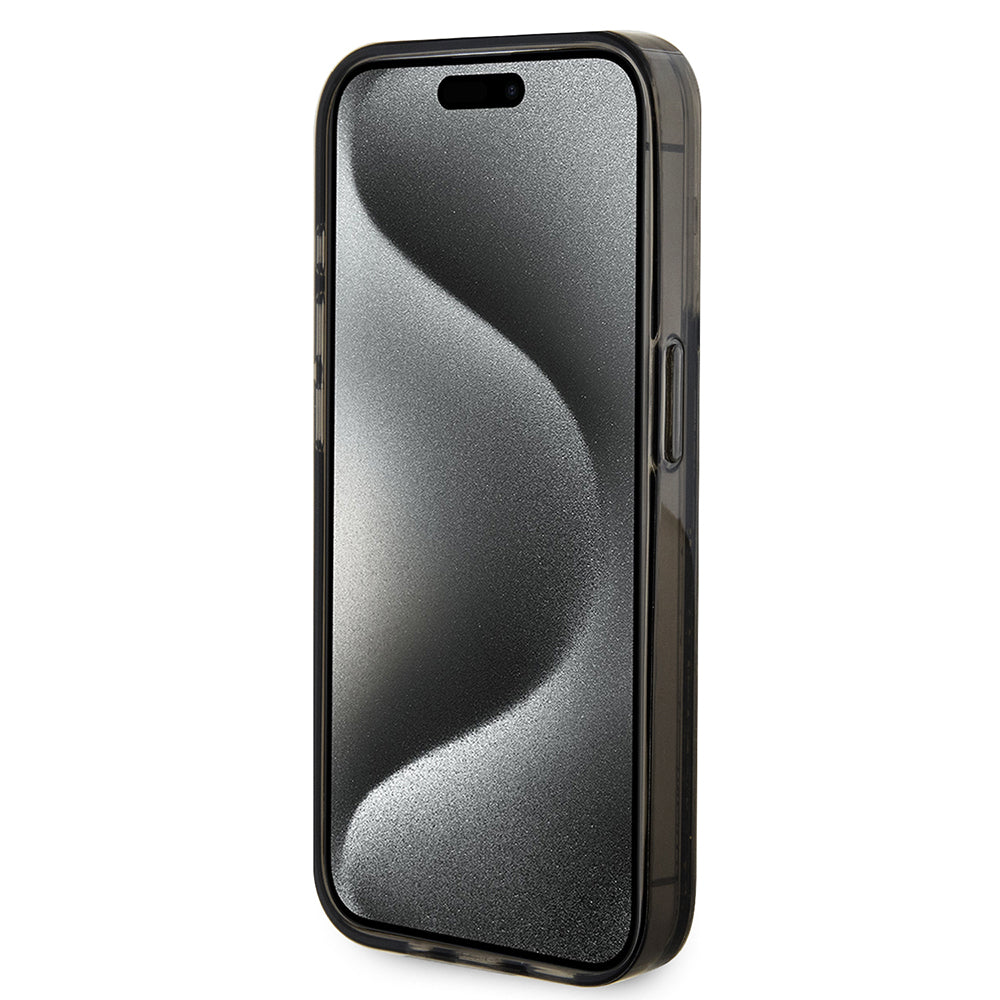 Калъф за Apple iPhone 15 Pro, Guess, Liquid Glitter Gold Stripe, Черен