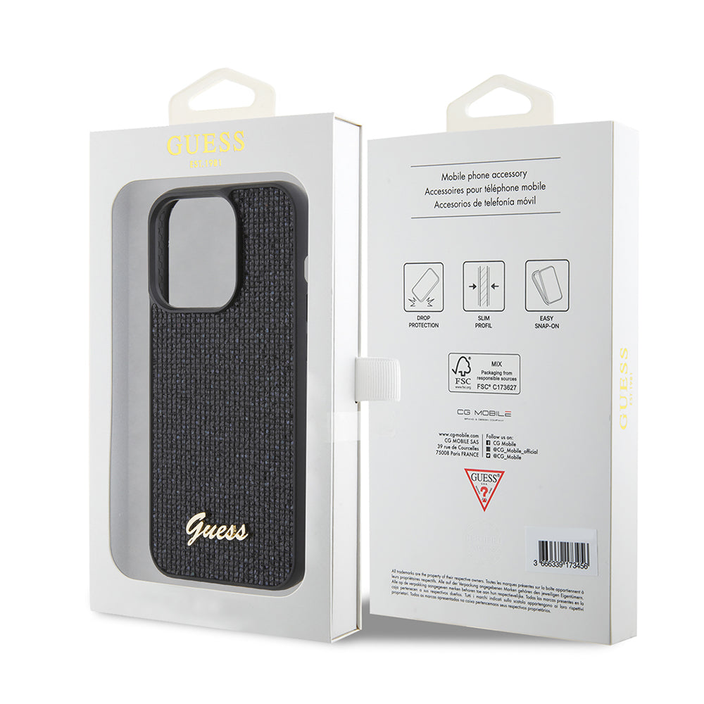 Калъф за Apple iPhone 15 Pro, Guess, PU Square Mirror Script Logo, Черен GUHCP15LPMSDGSK