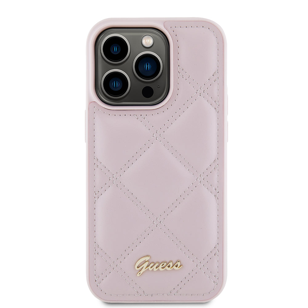Калъф за Apple iPhone 15 Pro, Guess, Quilted Metal Logo, Розов