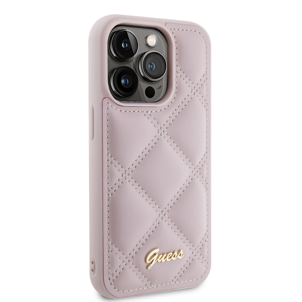 Калъф за Apple iPhone 15 Pro, Guess, Quilted Metal Logo, Розов