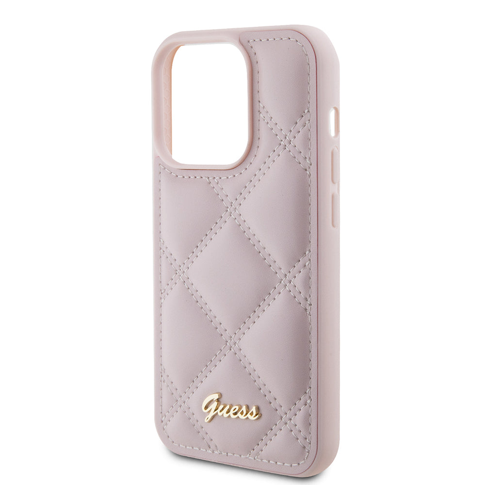 Калъф за Apple iPhone 15 Pro, Guess, Quilted Metal Logo, Розов