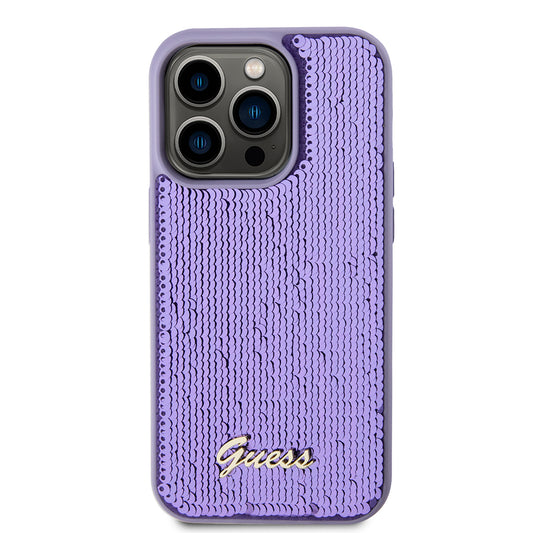 Калъф за Apple iPhone 15 Pro, Guess, Sequin Script Metal, Лилав