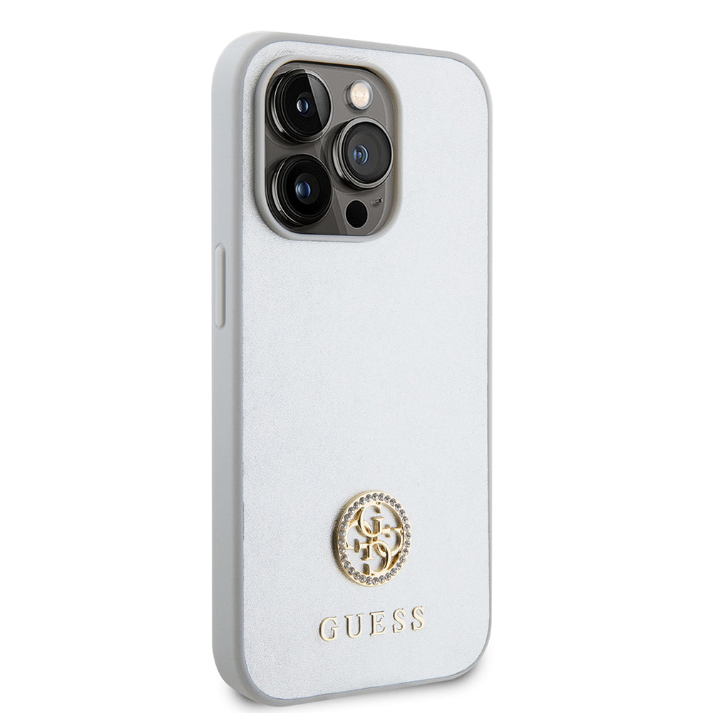 Калъф за Apple iPhone 15 Pro, Guess, Strass Metal Logo, Сребрист