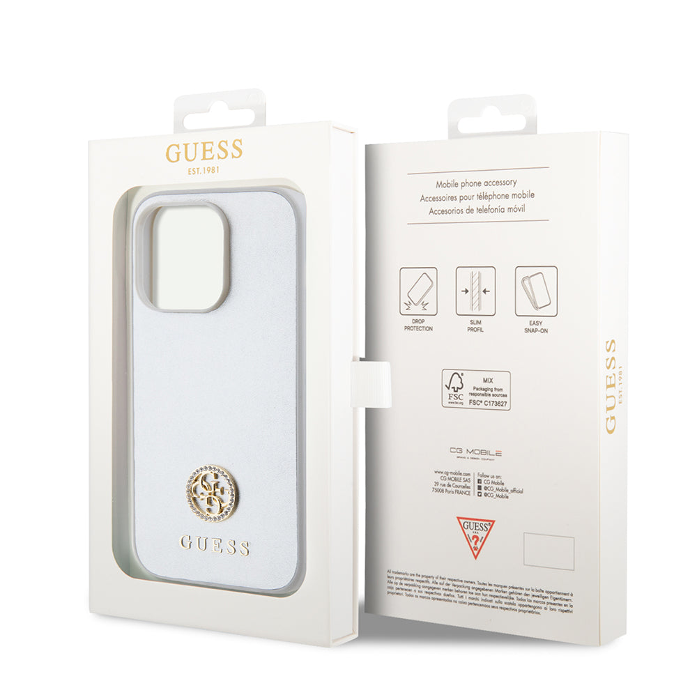 Калъф за Apple iPhone 15 Pro, Guess, Strass Metal Logo, Сребрист