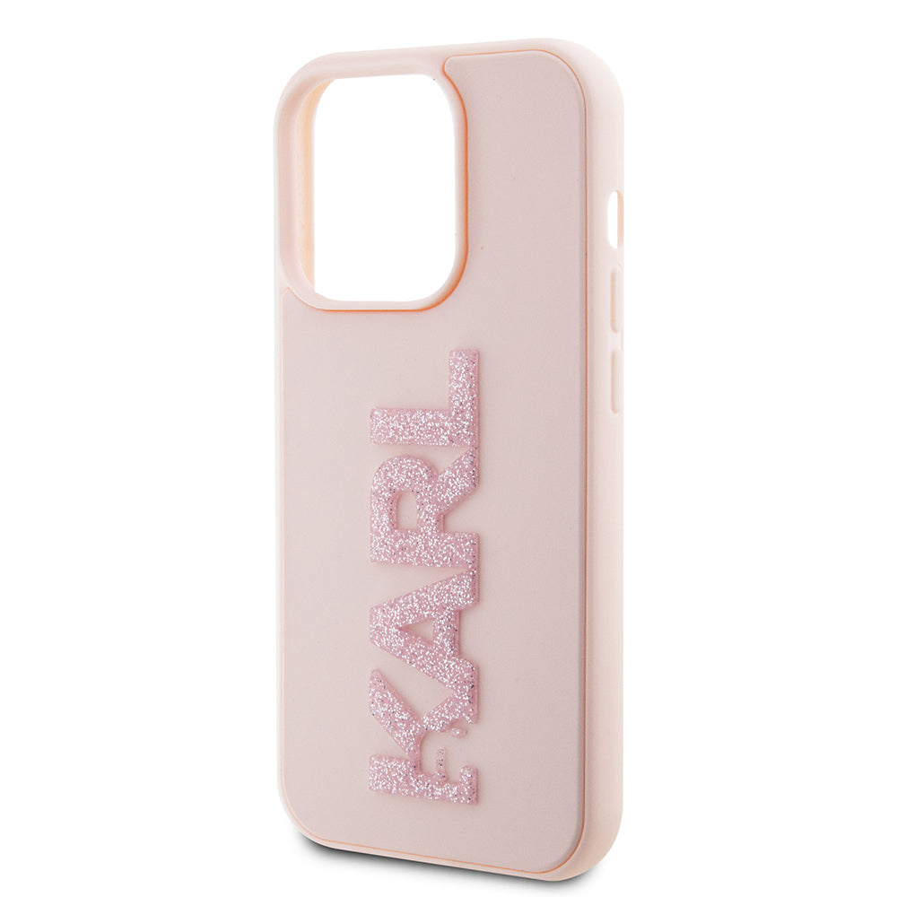 Калъф за Apple iPhone 15 Pro, Karl Lagerfeld, 3D Rubber Glitter Logo Karl, Розов