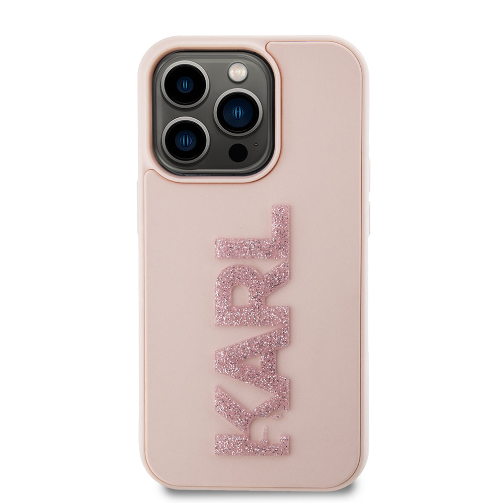 Калъф за Apple iPhone 15 Pro, Karl Lagerfeld, 3D Rubber Glitter Logo Karl, Розов