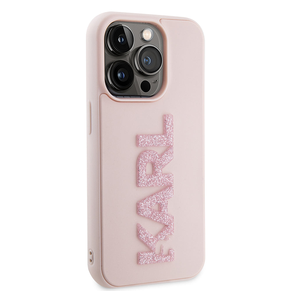 Калъф за Apple iPhone 15 Pro, Karl Lagerfeld, 3D Rubber Glitter Logo Karl, Розов