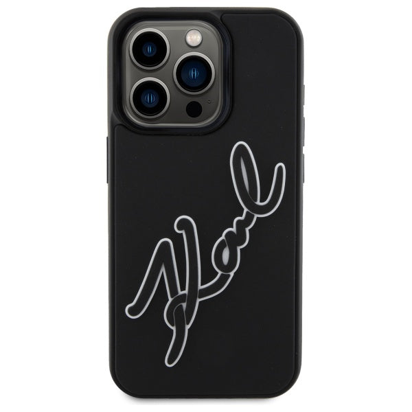 Калъф за Apple iPhone 15 Pro, Karl Lagerfeld, 3D Rubber Signature, Черен