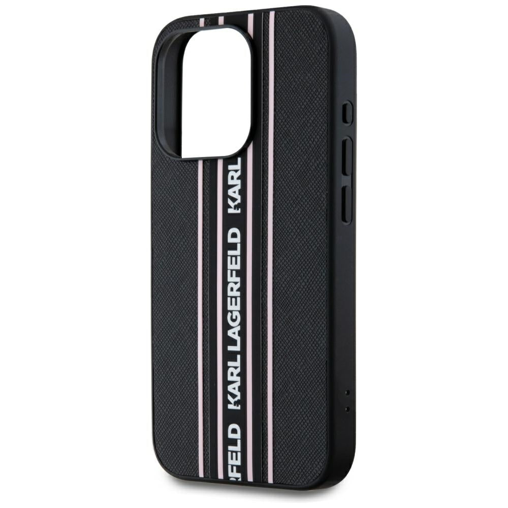 Калъф за Apple iPhone 15 Pro, Karl Lagerfeld, Saffiano Athleisure Stripes with Strap, Розов