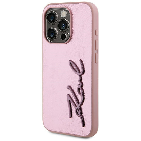 Калъф за Apple iPhone 15 Pro, Karl Lagerfeld, Metal Signature, Розов