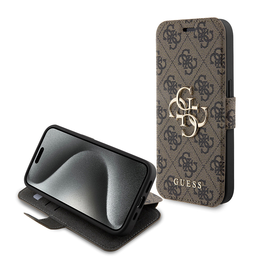 Калъф за Apple iPhone 15 Pro Max, Guess, 4G Book, Кафяв
