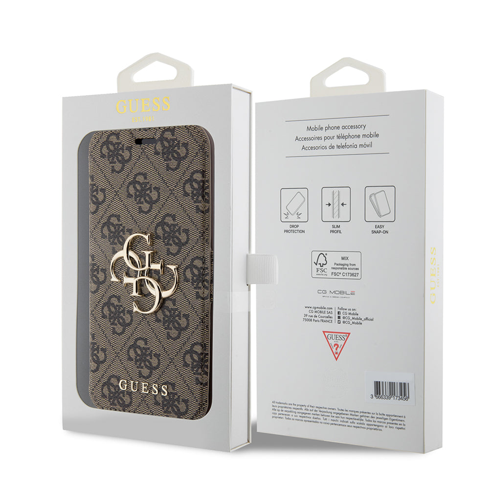 Калъф за Apple iPhone 15 Pro Max, Guess, 4G Book, Кафяв