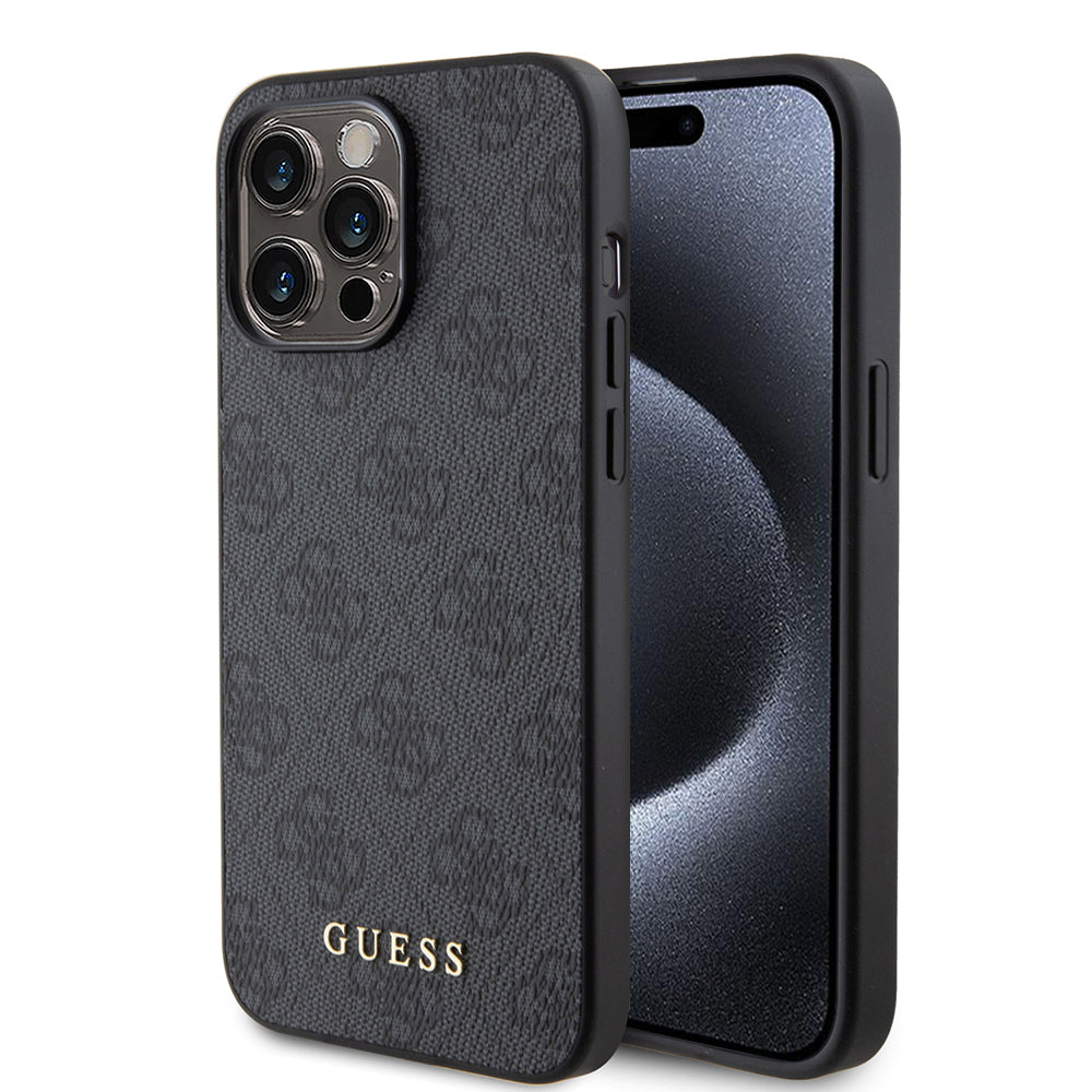 Калъф за Apple iPhone 15 Pro Max, Guess, 4G Metal Gold Logo, Сив
