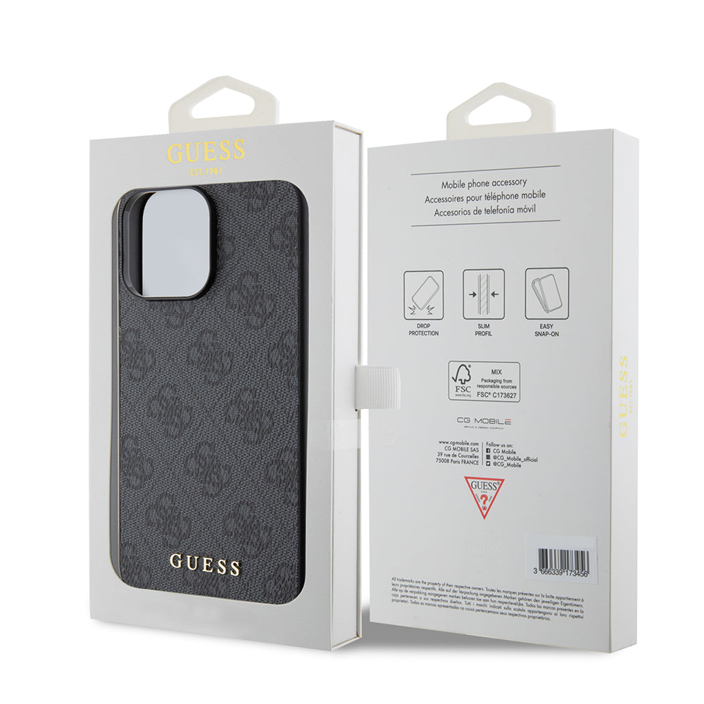 Калъф за Apple iPhone 15 Pro Max, Guess, 4G Metal Gold Logo, Сив