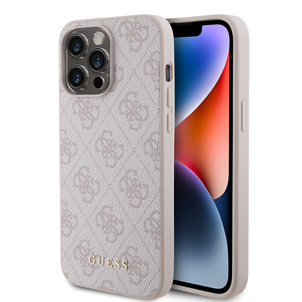 Калъф за Apple iPhone 15 Pro Max, Guess, 4G Metal Gold Logo, Розов