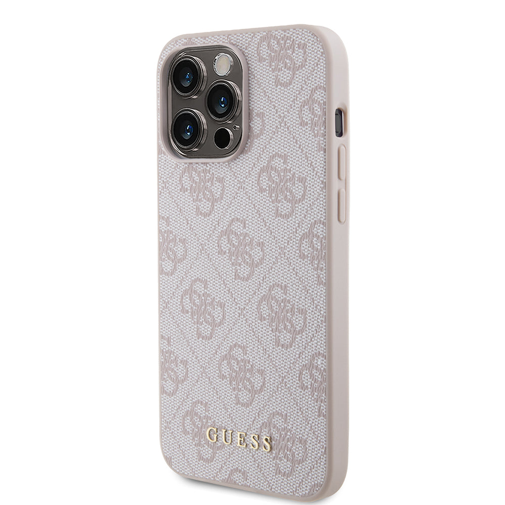 Калъф за Apple iPhone 15 Pro Max, Guess, 4G Metal Gold Logo, Розов