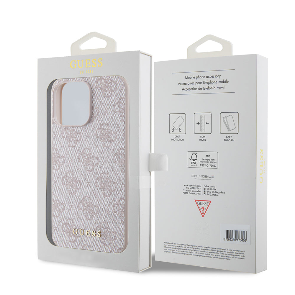 Калъф за Apple iPhone 15 Pro Max, Guess, 4G Metal Gold Logo, Розов