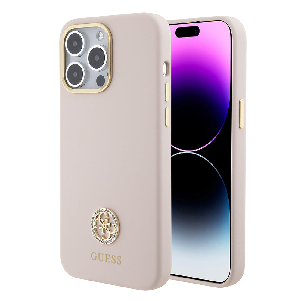 Калъф за Apple iPhone 15 Pro Max, Guess, 4G Strass Metal Logo, Розов