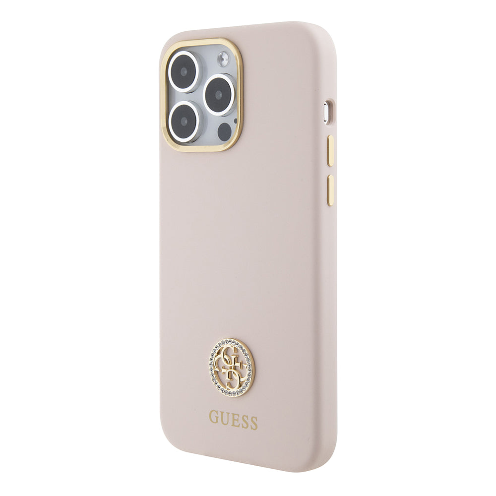 Калъф за Apple iPhone 15 Pro Max, Guess, 4G Strass Metal Logo, Розов