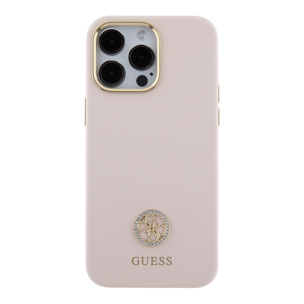 Калъф за Apple iPhone 15 Pro Max, Guess, 4G Strass Metal Logo, Розов