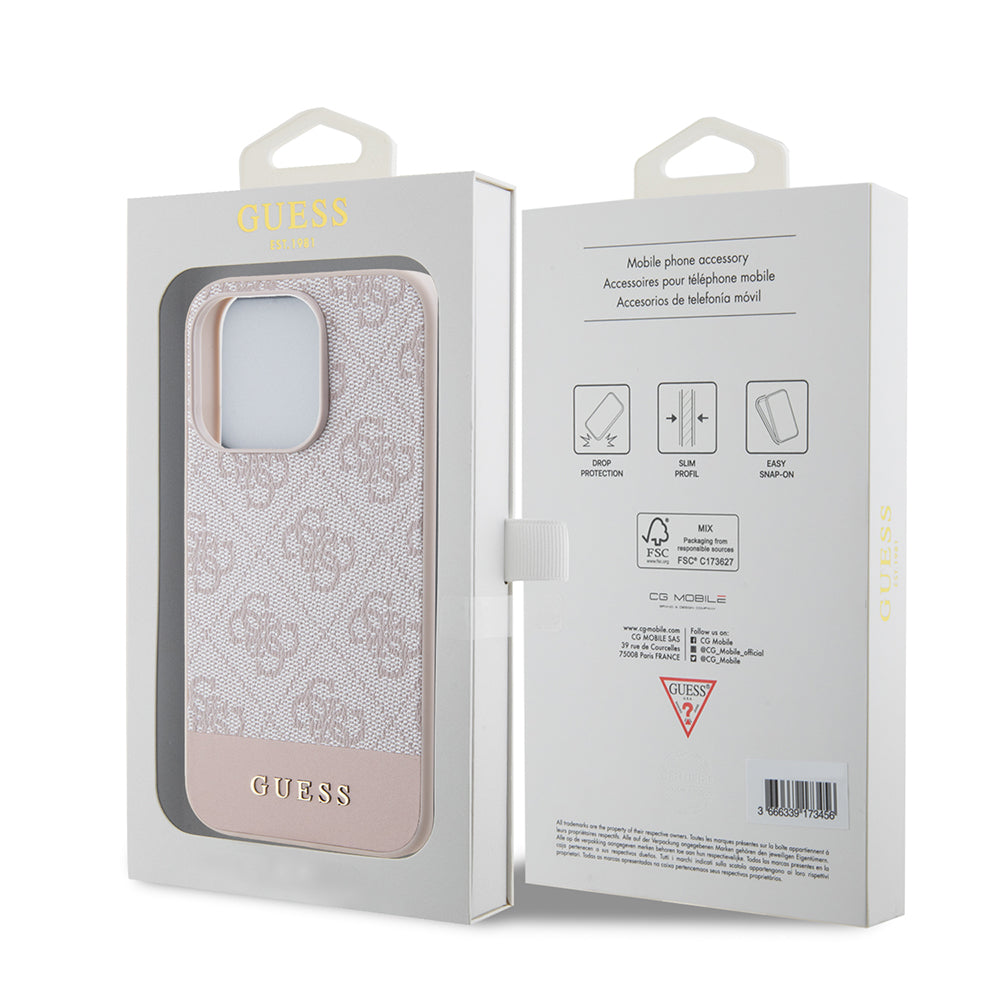 Калъф за Apple iPhone 15 Pro Max, Guess, 4G Stripe, Розов