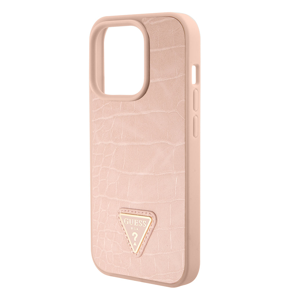 Калъф за Apple iPhone 15 Pro Max, Guess, Croco Triangle Metal Logo, Розов