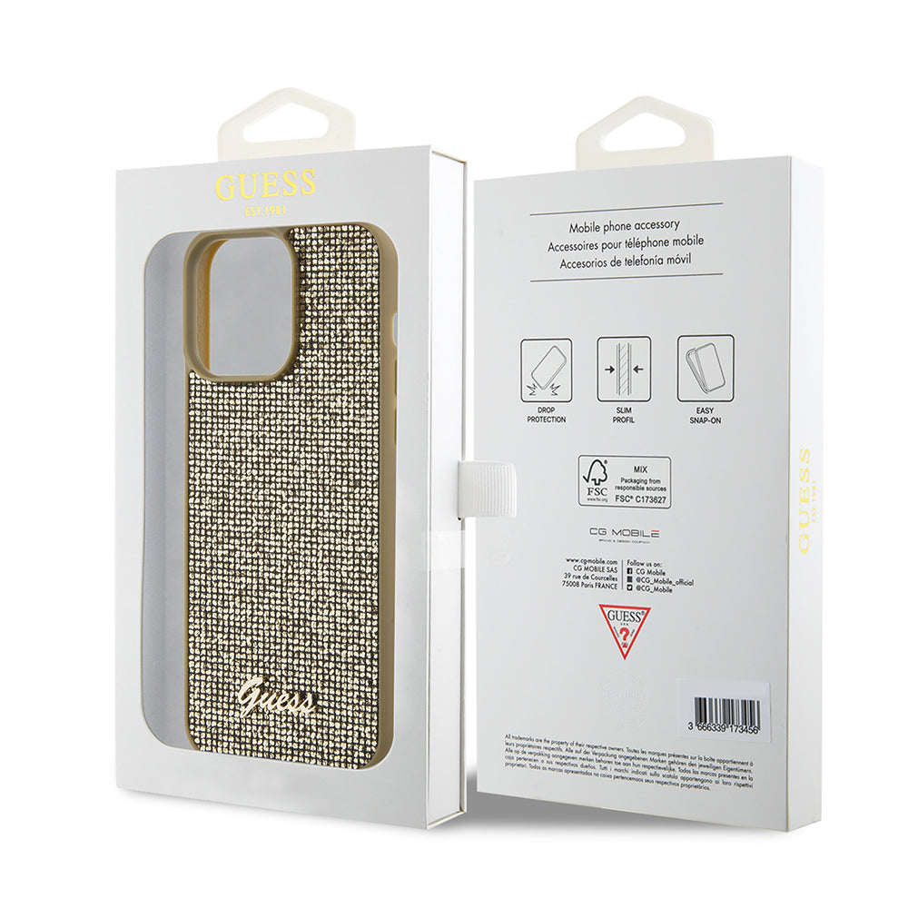 Калъф за Apple iPhone 15 Pro Max, Guess, Disco Metal Script, Златист