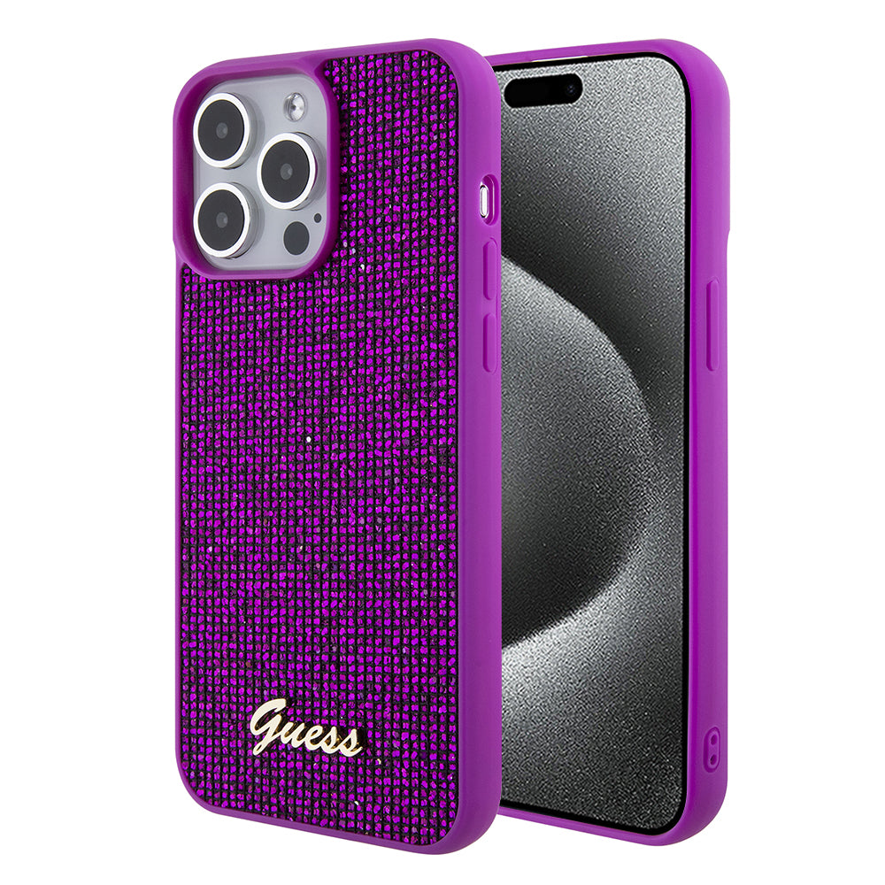 Калъф за Apple iPhone 15 Pro Max, Guess, Disco Metal Script, Фуксия