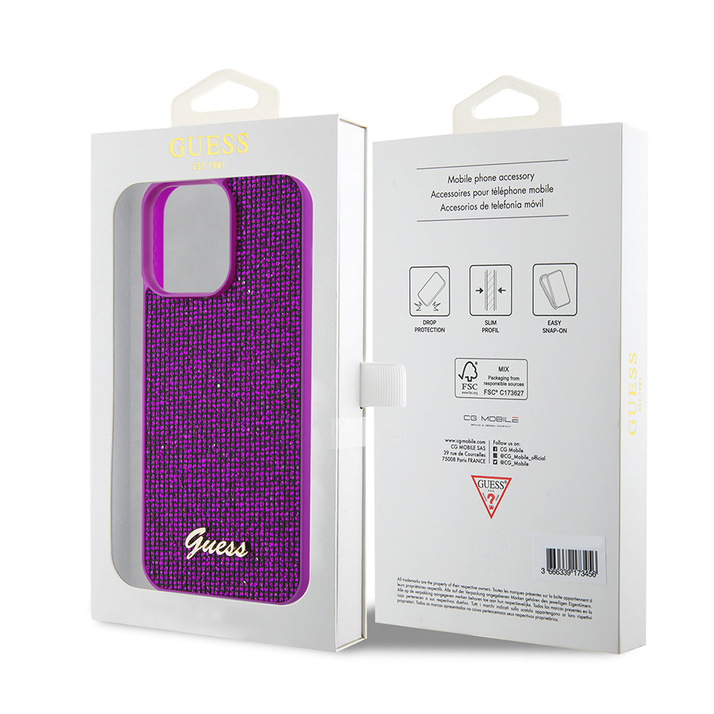Калъф за Apple iPhone 15 Pro Max, Guess, Disco Metal Script, Фуксия