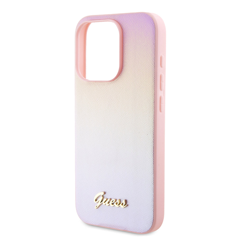 Калъф за Apple iPhone 15 Pro Max, Guess, Iridescent Metal Script, Розов