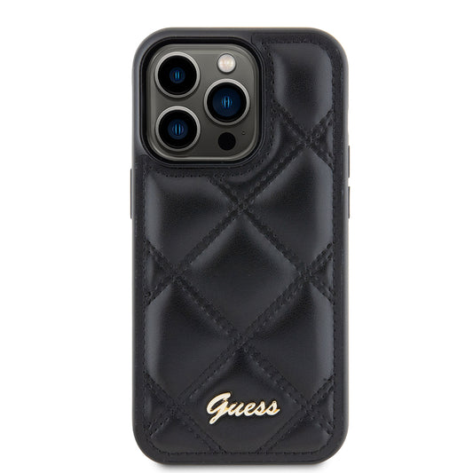 Калъф за Apple iPhone 15 Pro Max, Guess, Quilted Metal Logo, Черен