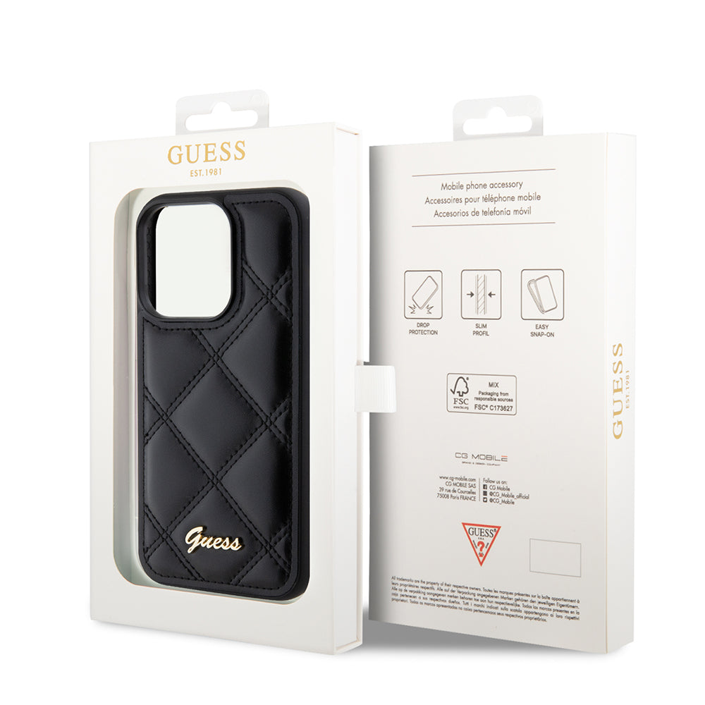 Калъф за Apple iPhone 15 Pro Max, Guess, Quilted Metal Logo, Черен