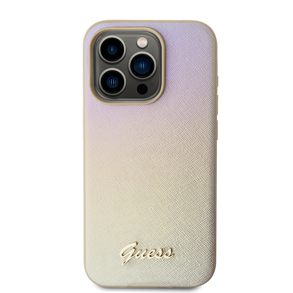 Калъф за Apple iPhone 15 Pro Max, Guess, Saffiano Iridescent Script, Златист