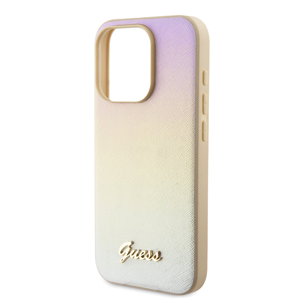 Калъф за Apple iPhone 15 Pro Max, Guess, Saffiano Iridescent Script, Златист