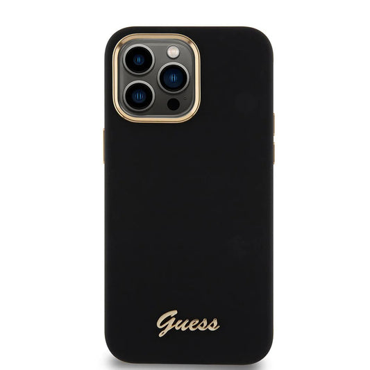 Калъф за Apple iPhone 15 Pro Max, Guess, Script Metal Logo & Frame, Черен