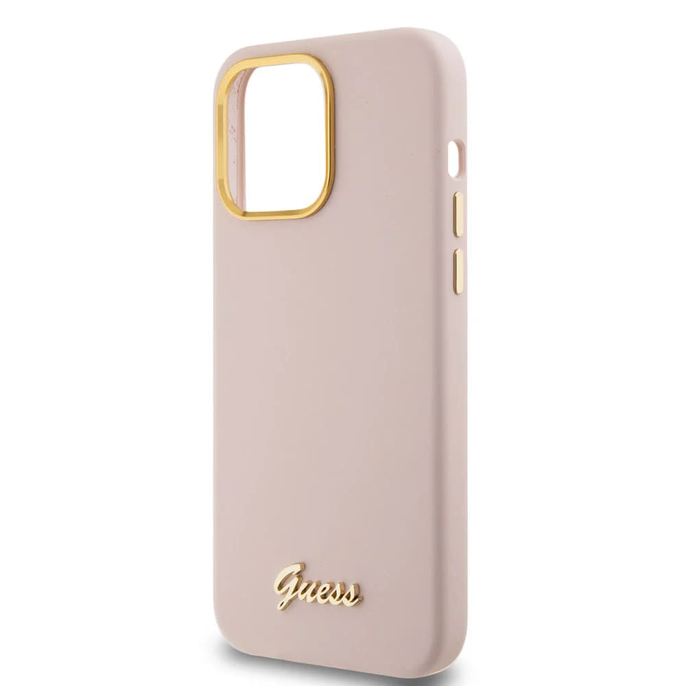 Калъф за Apple iPhone 15 Pro Max, Guess, Script Metal Logo & Frame, Светлорозов