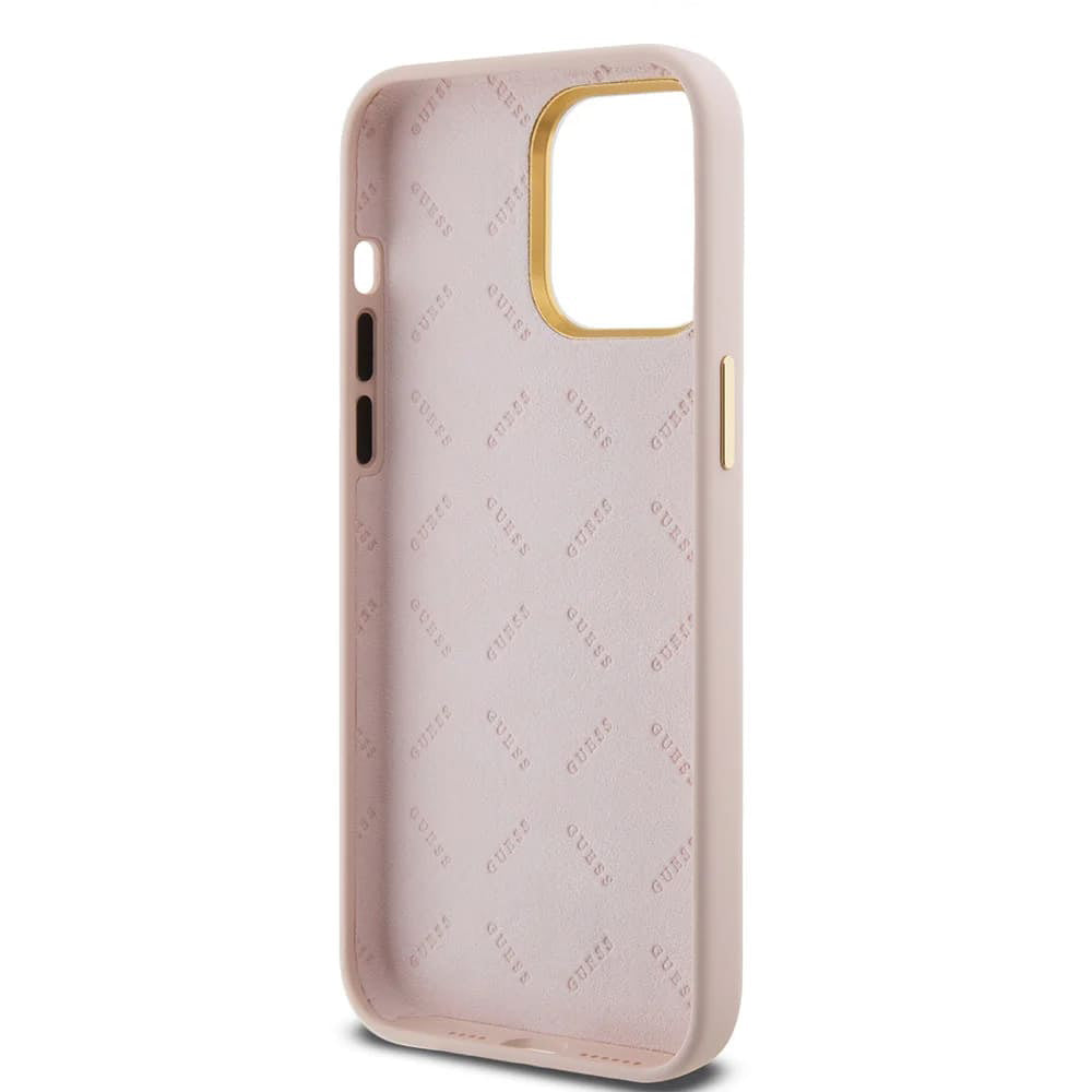 Калъф за Apple iPhone 15 Pro Max, Guess, Script Metal Logo & Frame, Светлорозов
