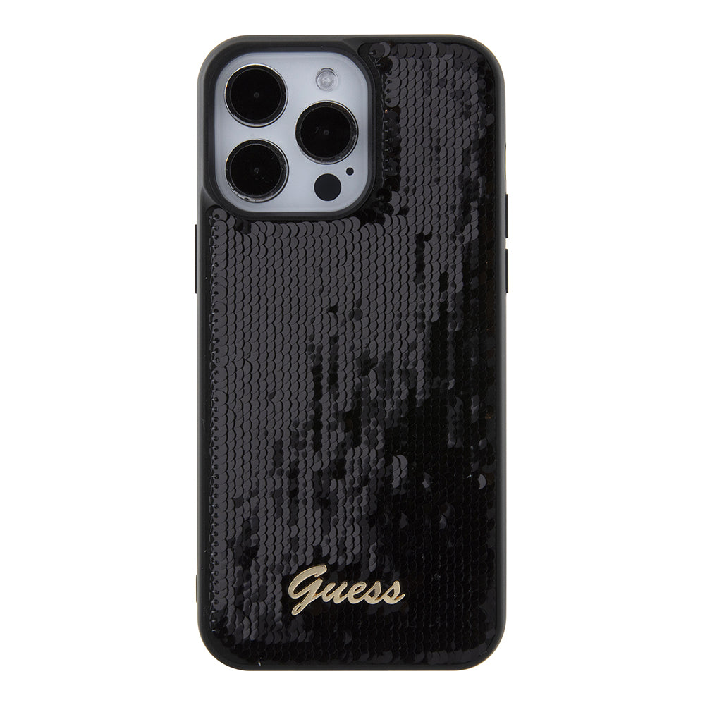 Калъф за Apple iPhone 15 Pro Max, Guess, Sequin Script Logo, Черен GUHCP15XPSFDGSK