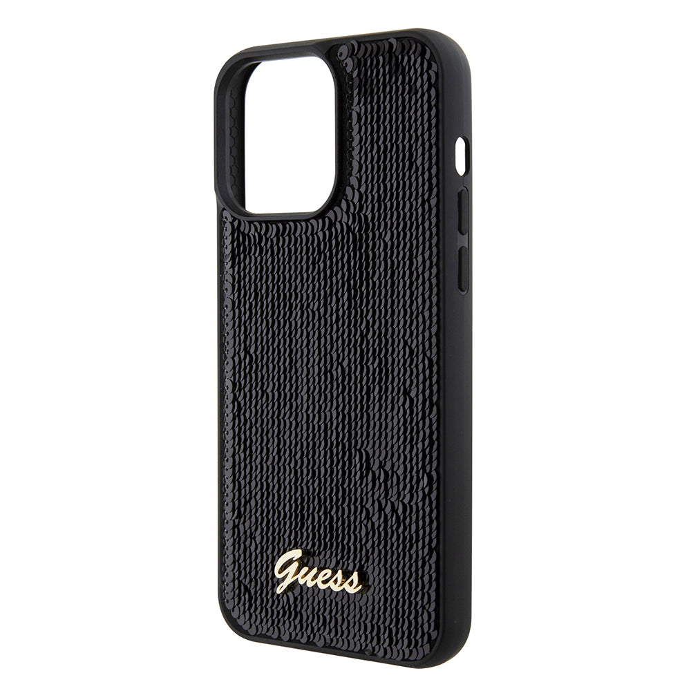 Калъф за Apple iPhone 15 Pro Max, Guess, Sequin Script Logo, Черен GUHCP15XPSFDGSK