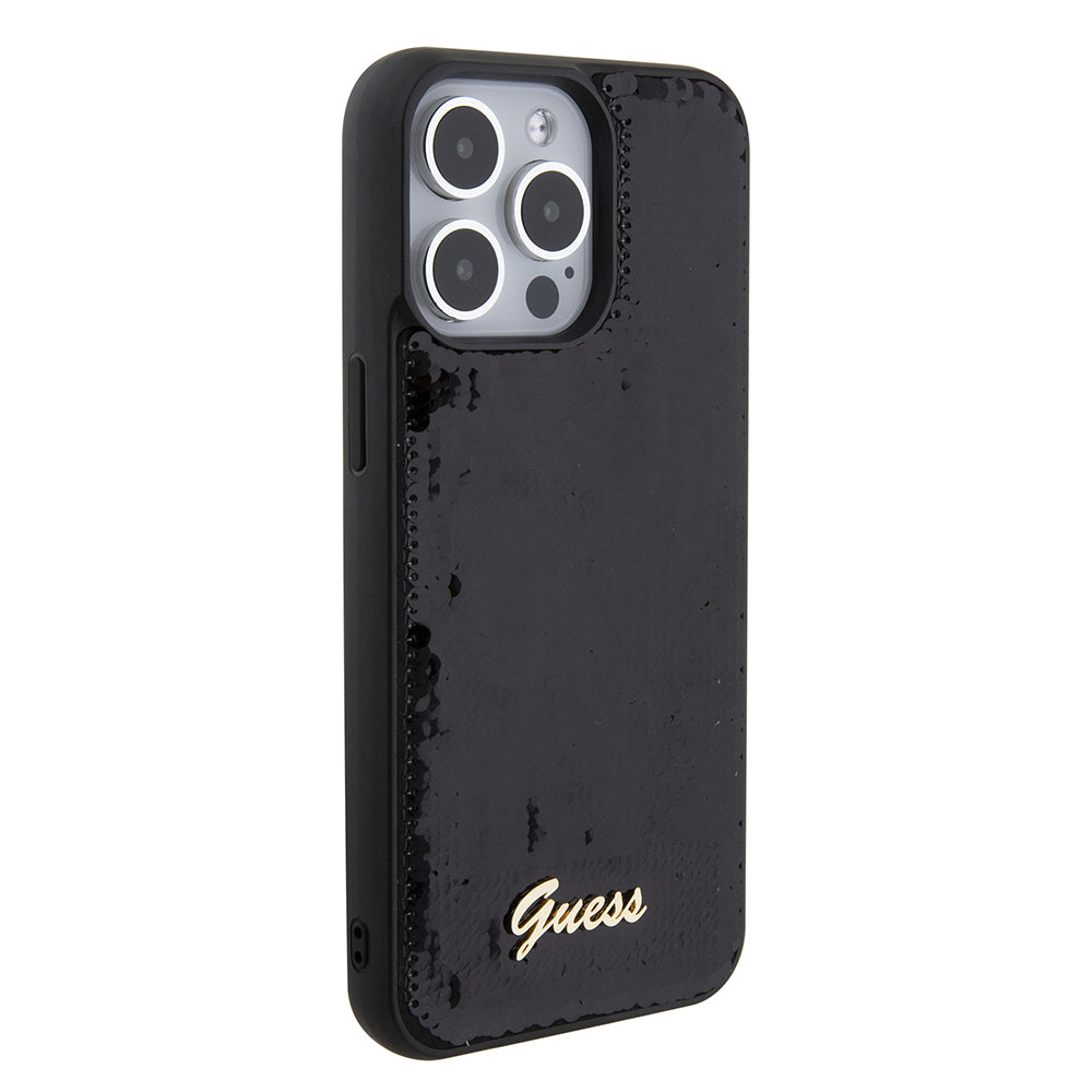 Калъф за Apple iPhone 15 Pro Max, Guess, Sequin Script Logo, Черен GUHCP15XPSFDGSK