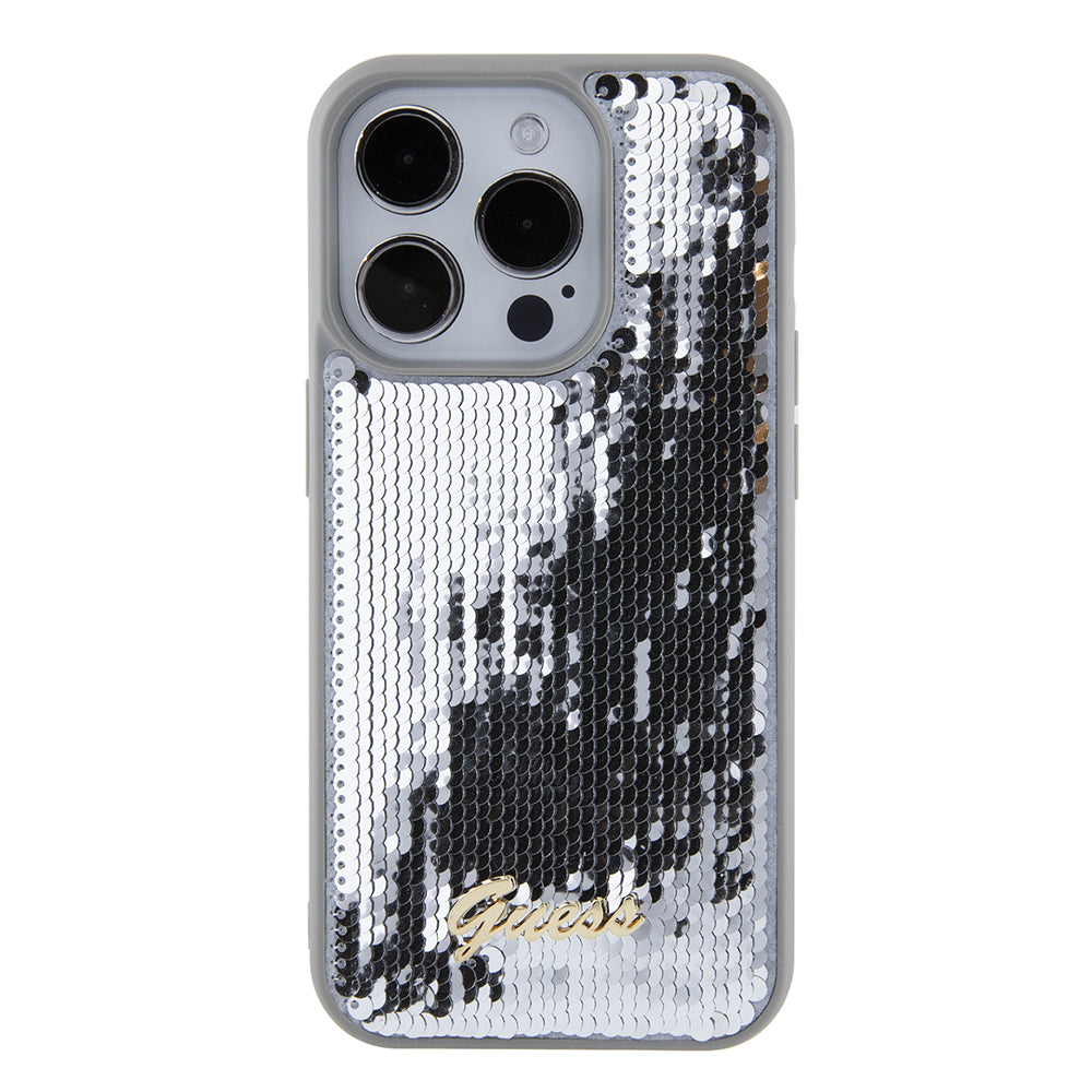Калъф за Apple iPhone 15 Pro Max, Guess, Sequin Script Metal, Сребрист
