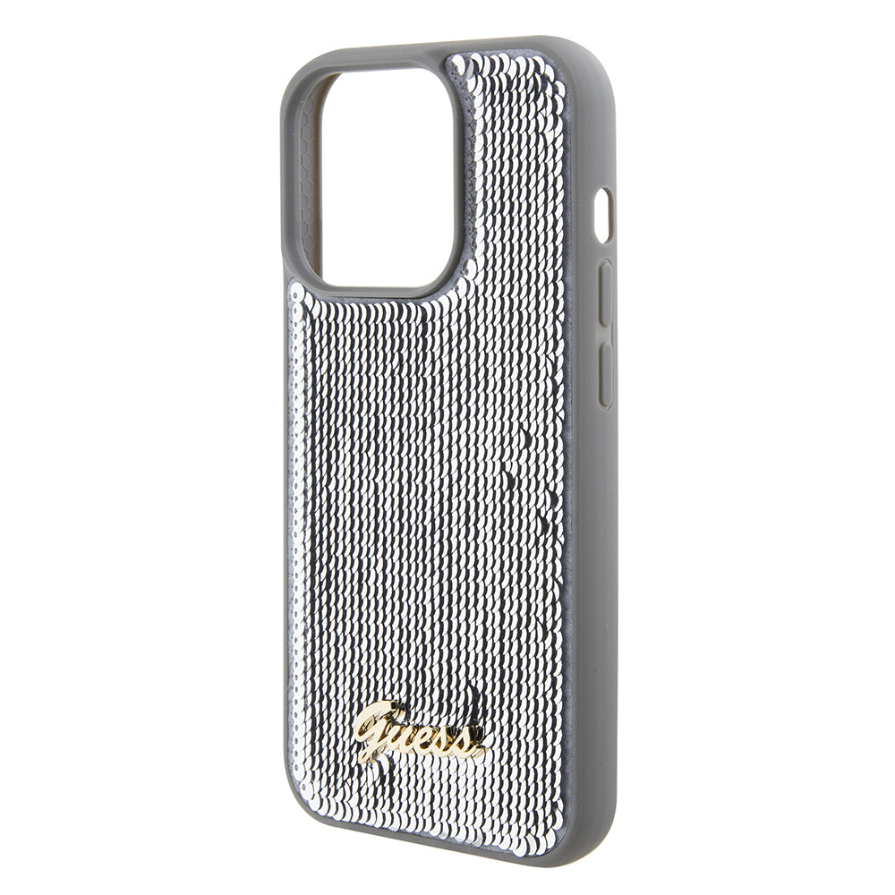 Калъф за Apple iPhone 15 Pro Max, Guess, Sequin Script Metal, Сребрист