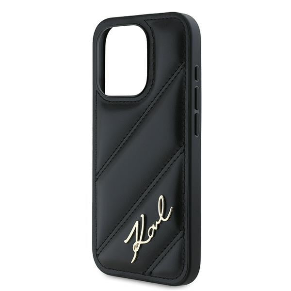 Калъф за Apple iPhone 15 Pro Max, Karl Lagerfeld, Diagonal Quilted Script, Черен