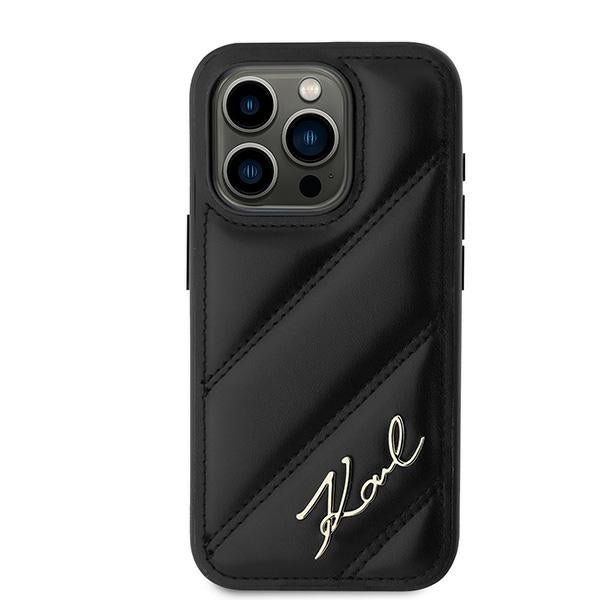 Калъф за Apple iPhone 15 Pro Max, Karl Lagerfeld, Diagonal Quilted Script, Черен