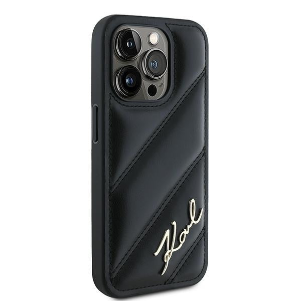 Калъф за Apple iPhone 15 Pro Max, Karl Lagerfeld, Diagonal Quilted Script, Черен