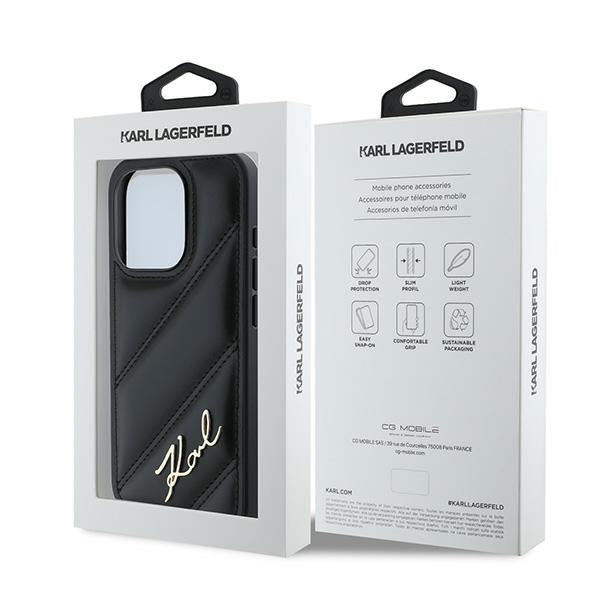 Калъф за Apple iPhone 15 Pro Max, Karl Lagerfeld, Diagonal Quilted Script, Черен