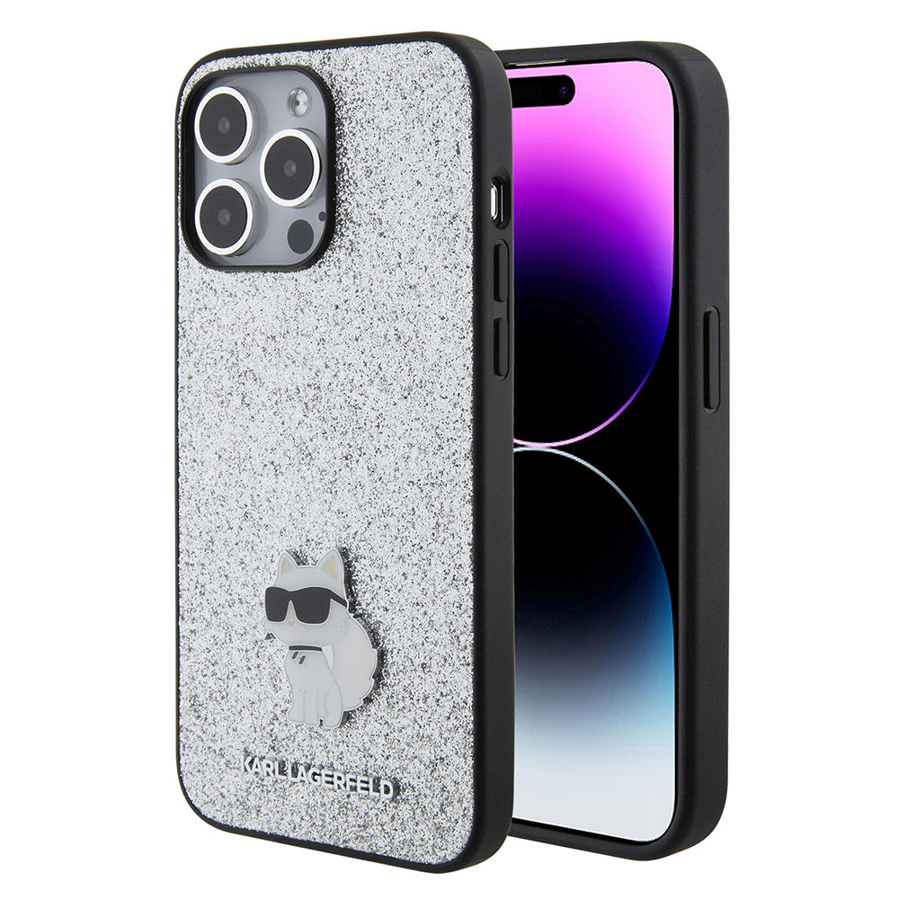 Калъф за Apple iPhone 15 Pro Max, Karl Lagerfeld, Glitter Fixed Choupette Logo, Сребрист.