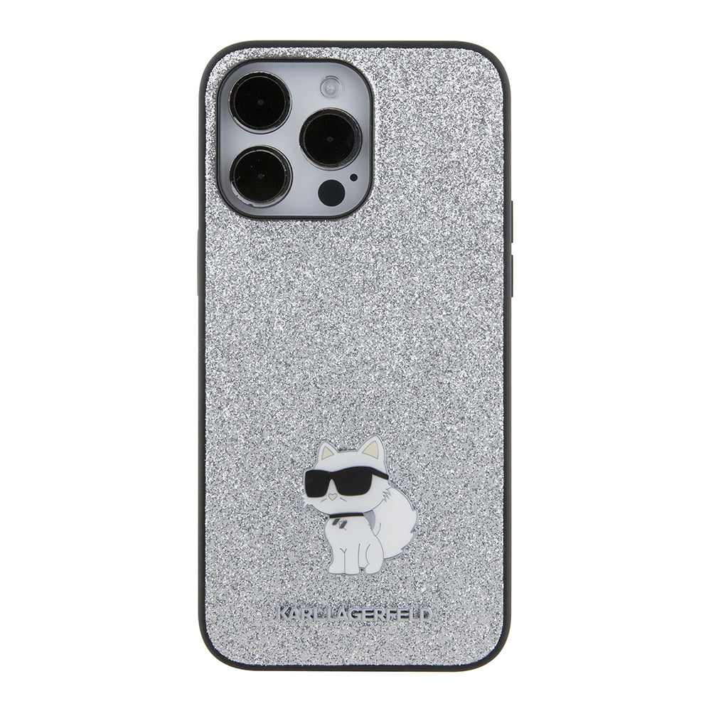 Калъф за Apple iPhone 15 Pro Max, Karl Lagerfeld, Glitter Fixed Choupette Logo, Сребрист.