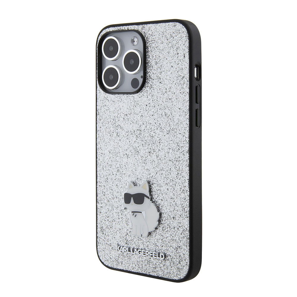 Калъф за Apple iPhone 15 Pro Max, Karl Lagerfeld, Glitter Fixed Choupette Logo, Сребрист.