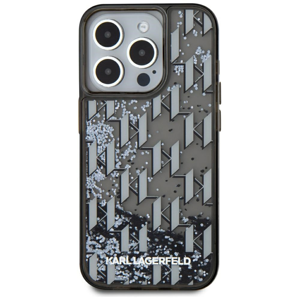 Калъф за Apple iPhone 15 Pro Max, Karl Lagerfeld, Liquid Glitter Monogram, Черен